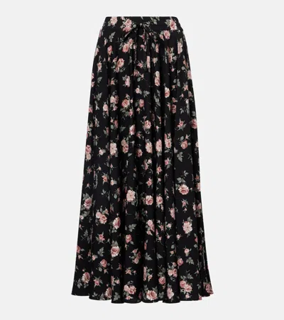 Dolce & Gabbana Women Vintage Rose Printed Charmeuse Long Full Skirt In Black