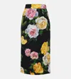 DOLCE & GABBANA FLORAL SILK-BLEND CHARMEUSE MIDI SKIRT