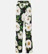 Dolce & Gabbana Gardenia Print Stretch Silk Charmeuse Pajama Pants In Green