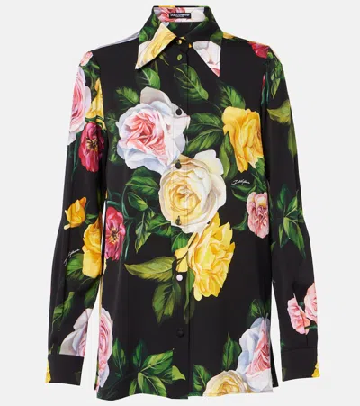 DOLCE & GABBANA FLORAL SILK-BLEND CHARMEUSE SHIRT