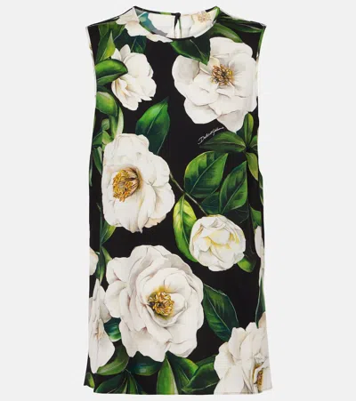 DOLCE & GABBANA FLORAL SILK-BLEND CHARMEUSE TOP