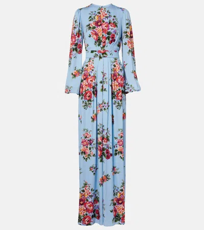 Dolce & Gabbana Floral Silk-blend Gown In Blue