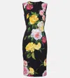 Dolce & Gabbana Peony Rose Print Sleeveless Charmeuse Midi Dress In Black