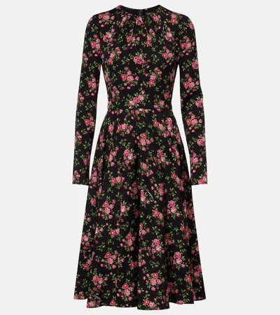 Dolce & Gabbana Floral Silk-blend Midi Dress In Black