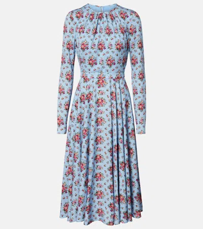 Dolce & Gabbana Small Flower Bouquets-print Midi Charmeuse Dress In Multi
