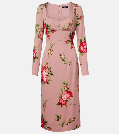 Dolce & Gabbana Floral Silk-blend Midi Dress In Pink