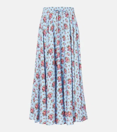 Dolce & Gabbana Floral Silk-blend Midi Skirt In Blue