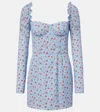 Dolce & Gabbana Small Rose-print Short Charmeuse Dress In Blue
