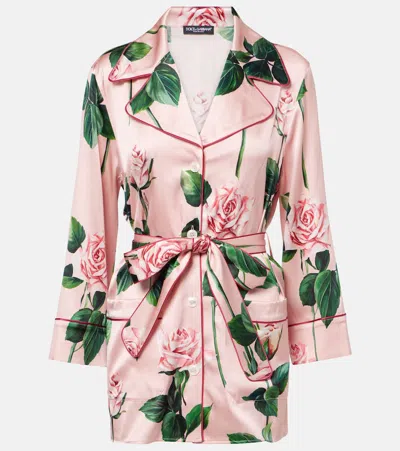 Dolce & Gabbana Floral Silk-blend Satin Blouse In Pink