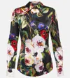 Dolce & Gabbana Silk Blend Satin Flower Printed Shirt In Black