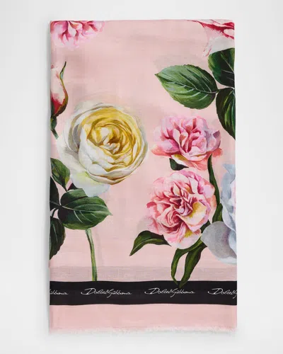 Dolce & Gabbana Floral Silk-blend Stole In Pink