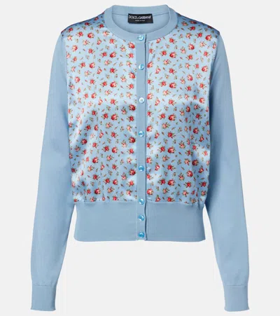 Dolce & Gabbana Floral Silk Cardigan In Blue