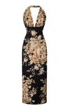 Dolce & Gabbana Floral Silk-charmeuse Midi Halter Dress In Multi
