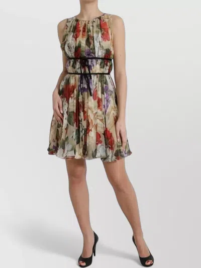 Dolce & Gabbana Floral Silk Chiffon A Line Mini Dress In Multi
