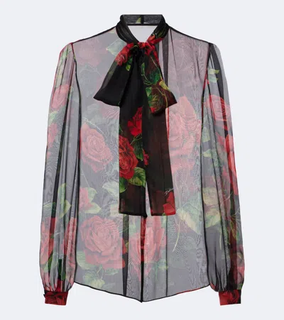 Dolce & Gabbana Floral Silk Chiffon Blouse In Black