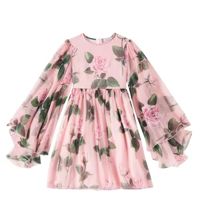 Dolce & Gabbana Kids' Rose-print Dress In Pink