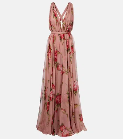 Dolce & Gabbana Floral Silk Chiffon Gown In Multi