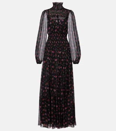 Dolce & Gabbana Floral-print Shirred Silk Maxi Dress In Black