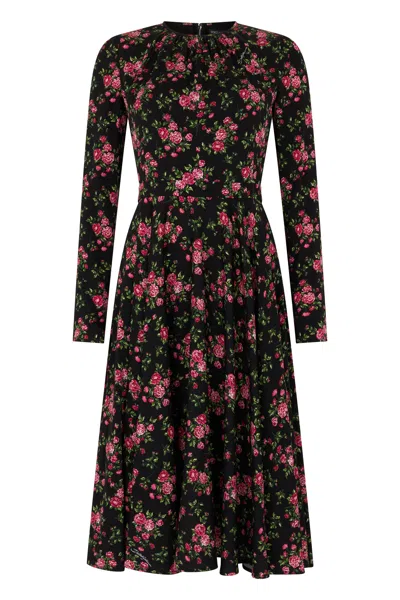 Dolce & Gabbana Small Rose Bouquets-print Charmeuse Dress In Multi