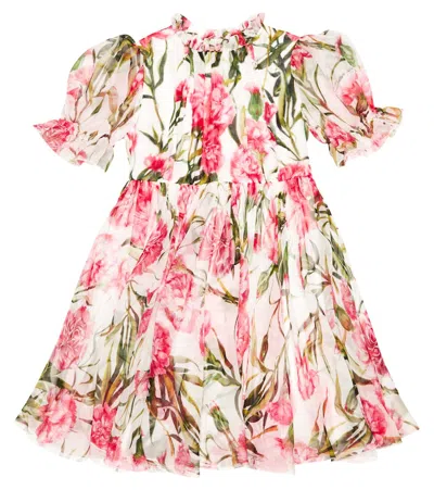 Dolce & Gabbana Kids' Floral Silk Dress In Garofani New F.bco