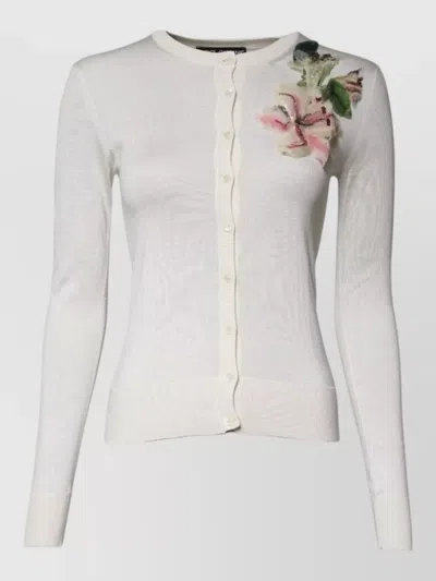 Dolce & Gabbana Floral Silk Embellished Crew Neck Cardigan In Neutral