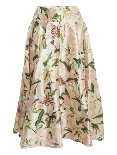 Pre-owned Dolce & Gabbana Floral Silk Midi Skirt In Pink