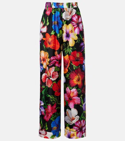 Dolce & Gabbana Floral Silk Satin Palazzo Pants In Multi