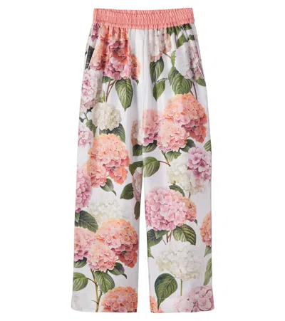 Dolce & Gabbana Kids' Floral Silk Satin Pants In Multi