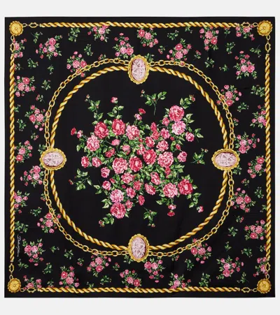 Dolce & Gabbana Floral Silk Scarf In Black