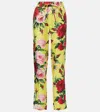 Dolce & Gabbana Floral Silk Straight Pants In Yellow