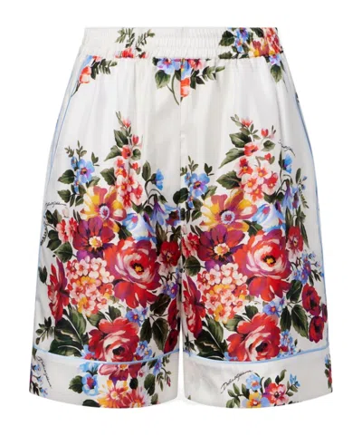 Dolce & Gabbana Floral Silk Twill Bermuda Shorts In Multi