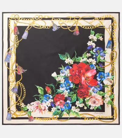 Dolce & Gabbana Floral-print Silk Twill Foulard (70x70) In Black