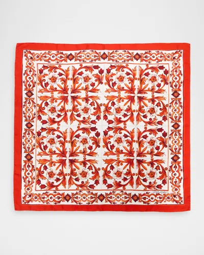 Dolce & Gabbana Floral Silk Twill Scarf In Red