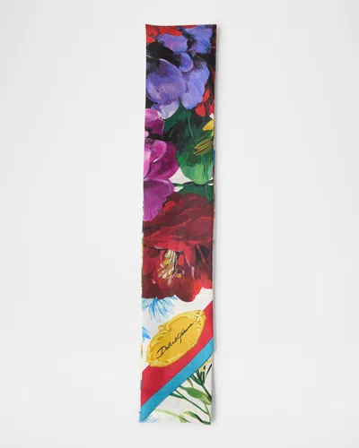Dolce & Gabbana Floral Silk Twill Skinny Scarf