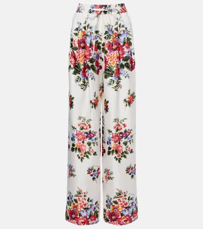 Dolce & Gabbana Silk Trousers Wide Leg Floral Pattern In Multi