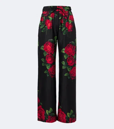 Dolce & Gabbana Floral Silk Wide-leg Palazzo Pants In Multicoloured