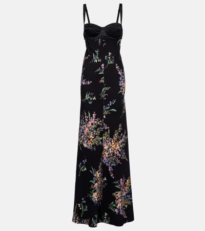 Dolce & Gabbana Floral Silk-blend Charmeuse Maxi Dress In Black