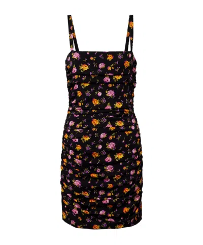 Dolce & Gabbana Floral Silk-blend Charmeuse Minidress In Black