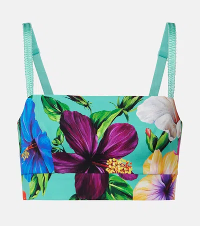 Dolce & Gabbana Floral Silk-blend Crop Top In Green