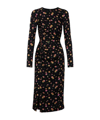 Dolce & Gabbana Floral Silk-blend Midi Dress In Black
