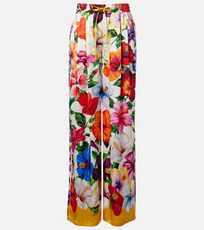 Dolce & Gabbana Floral Silk-blend Satin Palazzo Pants In Multi