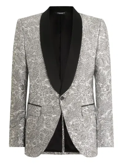 Dolce & Gabbana Floral Single-breasted Blazer In Silver
