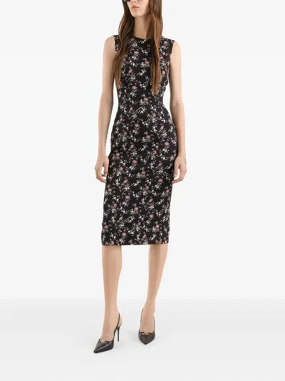 Dolce & Gabbana Small Floral-print Charmeuse Dress In Black