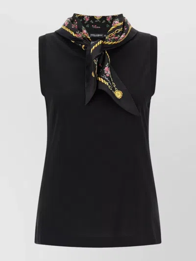 Dolce & Gabbana Floral Sleeveless Top Round Neck Scarf In Blue