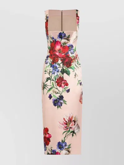 DOLCE & GABBANA FLORAL SQUARE NECK MIDI DRESS WITH BACK SLIT