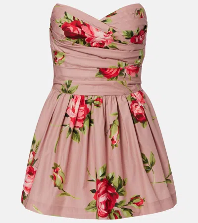 Dolce & Gabbana Floral Strapless Cotton Minidress In Multi