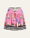 Dolce & Gabbana Floral Striped Flare Mini Skirt In Pink Black Floral