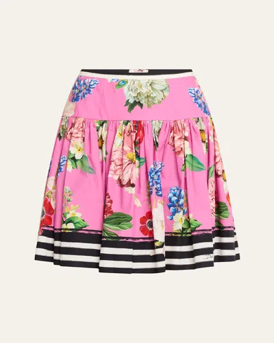 Dolce & Gabbana Floral Striped Flare Mini Skirt In Pink Black Floral