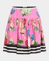 Dolce & Gabbana Floral Striped Flare Mini Skirt In Pink Black Floral