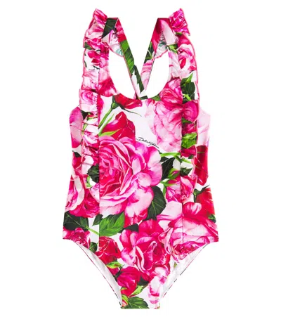 Dolce & Gabbana Kids' Floral Swimsuit In Pink